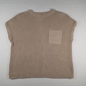 Lillusory Pocket Sweater Vest Medium Tan Crew Neck Cotton Ribbed Knit Vest